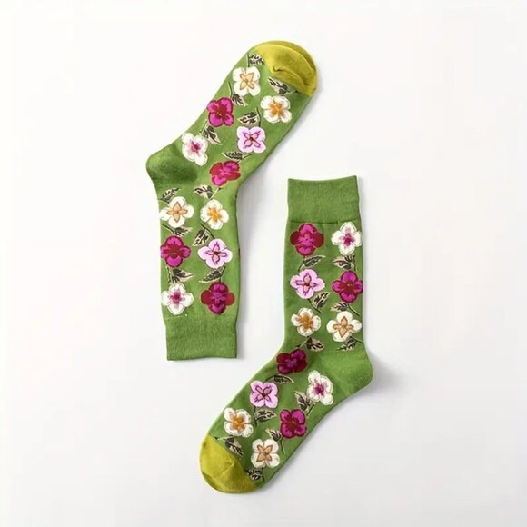 5 Pairs Women's Floral Print Mid-Calf Socks - Picture 4 of 6